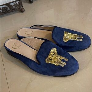Claudia Triana Gold Elephant Navy Blue Mule size 6.5B